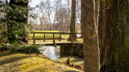 Close up on the lake bridge in winter