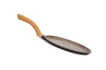 Metal frying pan with non-stick coating isolated on white background