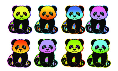 Pandas seamless pattern. Bright colorful rainbow panda illustration for textile print