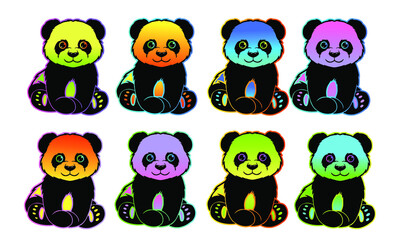 Obraz premium Pandas seamless pattern. Bright colorful rainbow panda illustration for textile print