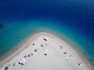 Top view of the beautiful beach of Punta Faro in Sicily. Messina, Italy.