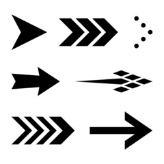 Icon Set of Flat Arrows. Isolated Black Arrow Icon Collection for Back and Next User Interface Icons. Different Shape Concept for Previous or Forward Minimal Web Buttons on White Backdrop