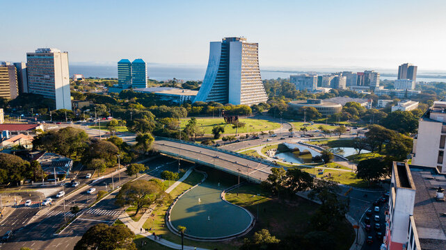 Porto Alegre RS - Aerial view of the Praça dos Açorianos and the administrative center of Porto Alegre, Rio Grande do Sul