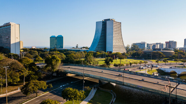 Porto Alegre RS - Aerial view of the Praça dos Açorianos and the administrative center of Porto Alegre, Rio Grande do Sul