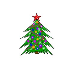 Colored illustration of christmas tree, happy new year, black lines on white background