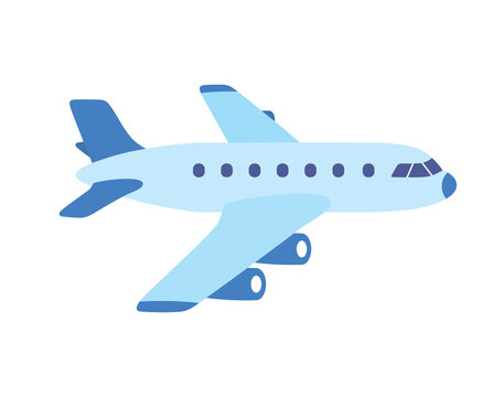 Blue jet airplane isolated on white flat vector