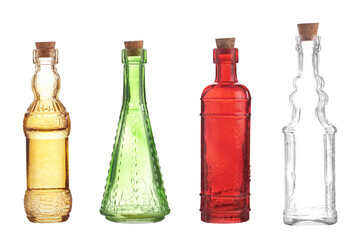 antique vintage medicine bottles on white background