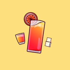 Orange ice cocktail illustration with tropical orange color flavor