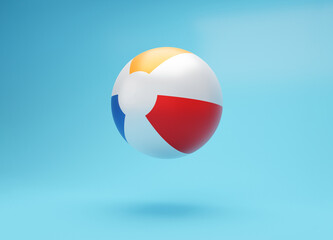 3d beach ball. Striped inflatable toy game beach ball isolated on background with copy space. summer vacation or beach symbol, 3D illustration