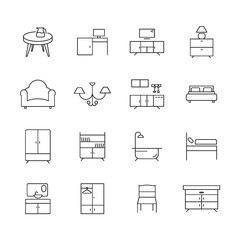 Furniture icons set. Furniture pack symbol vector elements for infographic web