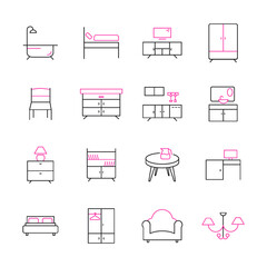 Furniture icons set. Furniture pack symbol vector elements for infographic web