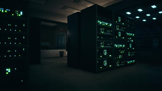 Clean industrial interior of a data server room with servers
