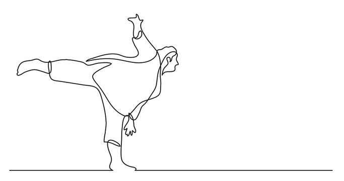 Continuous Line Drawing Of Confident Oversize Woman Doing Tai Chi Exercise With Body Positivity