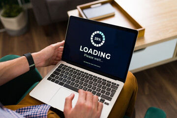 Person turning on the computer