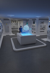 Spaceship or Space Station Control Room, 3d digitally rendered science fiction illustration © Algol