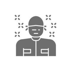 Man in medical mask, patient, surgeon, doctor grey icon.