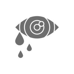 Tears in eye, cry, allergy grey icon.