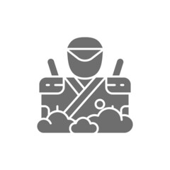 Samurai with two swords, japanese warrior, spy grey icon.