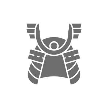 recommend clip art: Samurai helmet, japanese warrior mask grey icon.