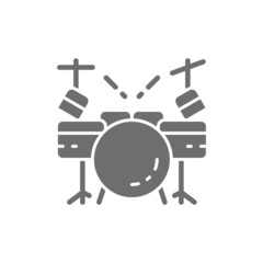 Drum kit, musical instrument grey icon. Isolated on white background
