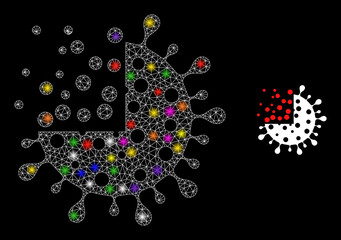 Bright mesh synthesis coronavirus constellation icon with light spots. Illuminated vector constellation based on synthesis coronavirus icon.