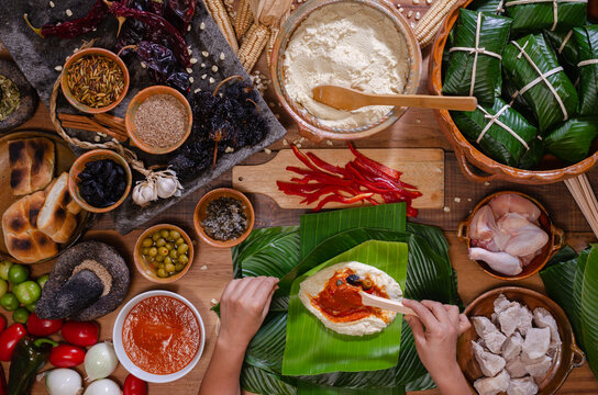 Hands Making Guatemalan Tamales.