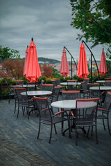 cafe patio space in top view point cozy outdoor space vertical photo