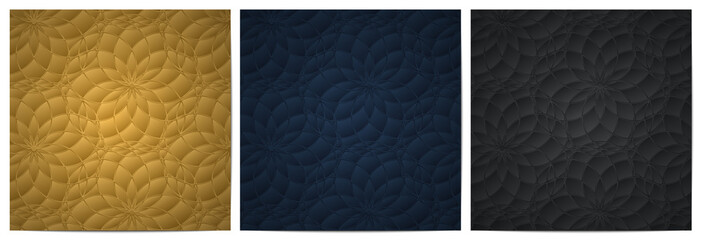  Set of abstract floral pattern of circle overlapping. Dark background luxury with gold,blue and gray design element