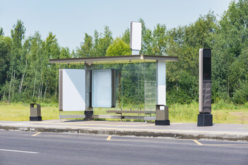 Empty bus stop at summer day time.