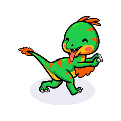 Cute little oviraptor dinosaur cartoon walking