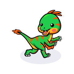 Cute little oviraptor dinosaur cartoon running