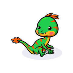 Cute little oviraptor dinosaur cartoon sitting