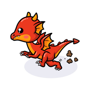 Cute red little dragon cartoon running