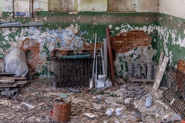 Rozdil, Ukraine - august, 2021: the ruins of Synagogue in Rozdil.