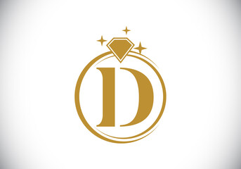 Initial D monogram letter alphabet in a circle with Diamond. Diamond Ring Logo. Jewelry logo design concept. Modern vector logo for business and company identity.