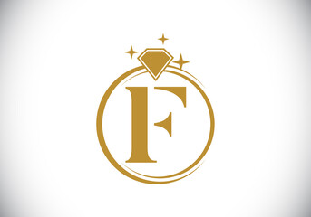 Initial F monogram letter alphabet in a circle with Diamond. Diamond Ring Logo. Jewelry logo design concept. Modern vector logo for business and company identity.