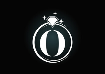 Initial O monogram letter alphabet in a circle with Diamond. Diamond Ring Logo. Jewelry logo design concept. Modern vector logo for business and company identity.