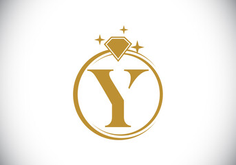 Obraz premium Initial Y monogram letter alphabet in a circle with Diamond. Diamond Ring Logo. Jewelry logo design concept. Modern vector logo for business and company identity.