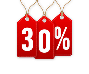 Obraz na płótnie Canvas Discount Tag -30 percent off. Hangtags Sale. Vector illustration.