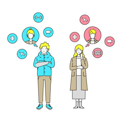 理想の恋人を想像する男女