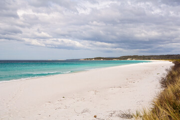 White sandy beach and crystal-clear water in Bay of Fires -  Taylors Beach, Tasmania, Australia
