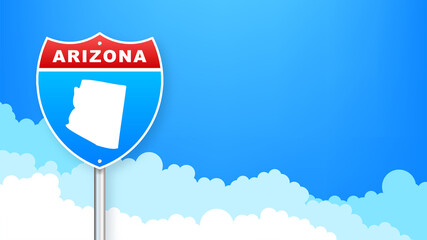 Arizona map on road sign. Welcome to State of Arizona. Vector illustration.