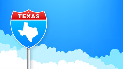 Texas map on road sign. Welcome to State of Texas. Vector illustration.