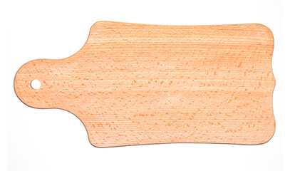 Top view of an kitchen cutting board. Cutting board isolated on white background