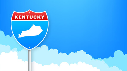 Kentucky map on road sign. Welcome to State of Kentucky . Vector illustration.