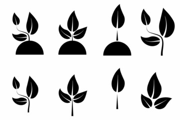 Growing stem silhouette icon. Nature background. Agriculture symbol. Grow process. Vector illustration. Stock image. 