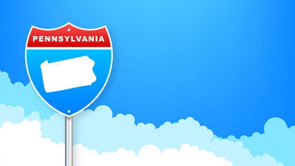 Pennsylvania map on road sign. Welcome to State of Pennsylvania. Vector illustration.
