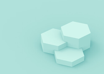 3d blue green hexagon podium minimal studio background. Abstract 3d geometric shape object illustration render. Display for technology medical and science product.