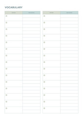 Note, scheduler, diary, calendar planner document template illustration. vocabulary form.