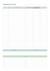 Note, scheduler, diary, planner document template illustration. financial planning form.
